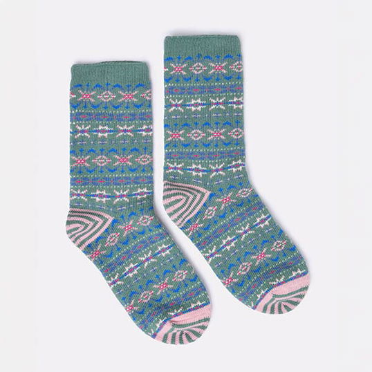 Joules Green Lucille Fairisle Socks Size 4-8