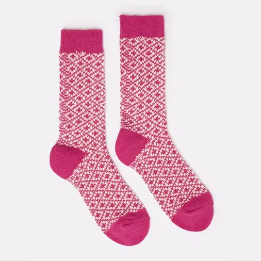 Joules Bright Pink Toasty Geometric Socks