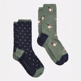 Joules Green Navy Everyday Socks Pack of 2 Size 4-8