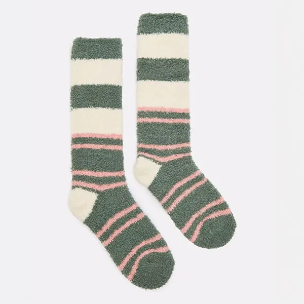 Joules Green Stripe Fluffy Socks