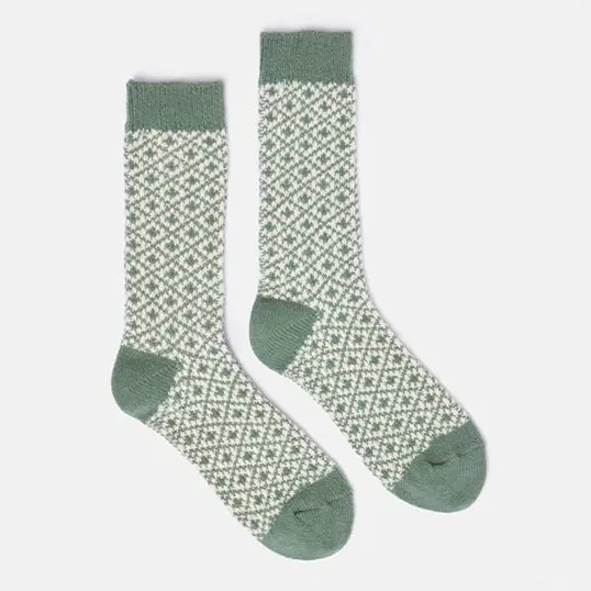 Joules Khaki Green Toasty Geometric Socks
