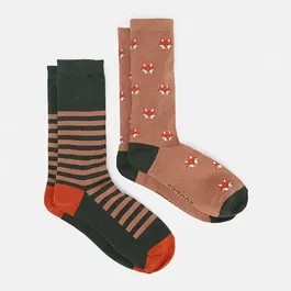 Joules Mens Green Fox Kingsbury Socks Pack of 2 Size 7-11