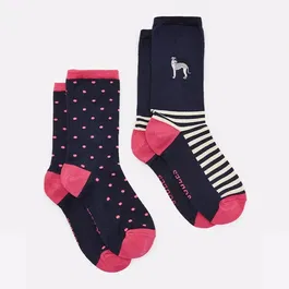 Joules Navy Dog Everyday Socks Pack of 2 Size 4-8