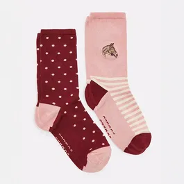 Joules Pink Horse Everyday Socks Pack of 2 Size 4-8