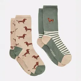 Joules Green Dog Everyday Socks Pack of 2 Size 4-8
