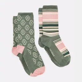 Joules Green Geo Everyday Socks Pack of 2 Size 4-8