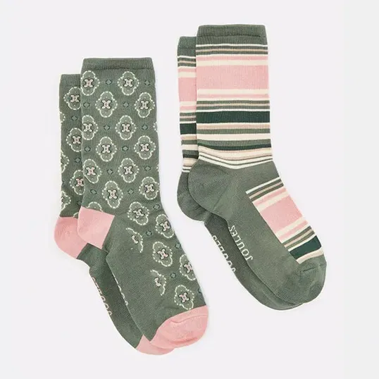 Joules Green Geo Everyday Socks Pack of 2 Size 4-8