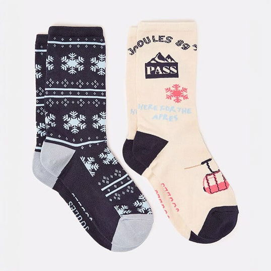 Joules Cream Ski Everyday Socks Pack of 2 Size 4-8