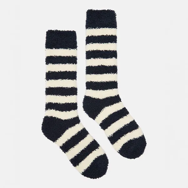 Joules Navy Stripe Fluffy Socks Size 4-8