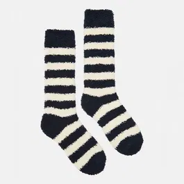 Joules Navy Stripe Fluffy Socks Size 4-8
