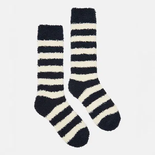 Joules Navy Stripe Fluffy Socks Size 4-8