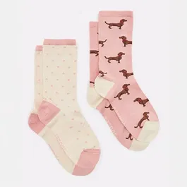 Joules Pink Dog Everyday Socks Pack of 2 Size 4-8