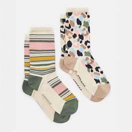Joules Cream Leopard Everyday Socks Pack of 2 Size 4-8