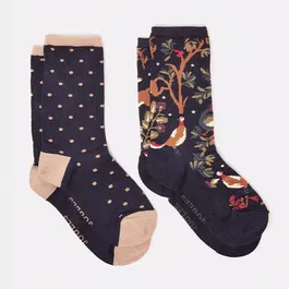 Joules Navy Woods Everyday Socks Pack of 2 Size 4-8