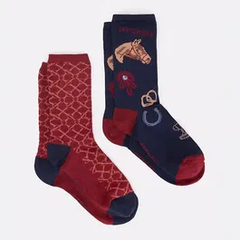 Joules Navy Burgundy Everyday Socks Pack of 2 Size 4-8