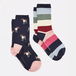Joules Navy Pink Everyday Socks Pack of 2 Size 4-8