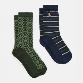 Joules Mens Navy Green Stripe Kingsbury Socks Pack of 2 Size 7-11