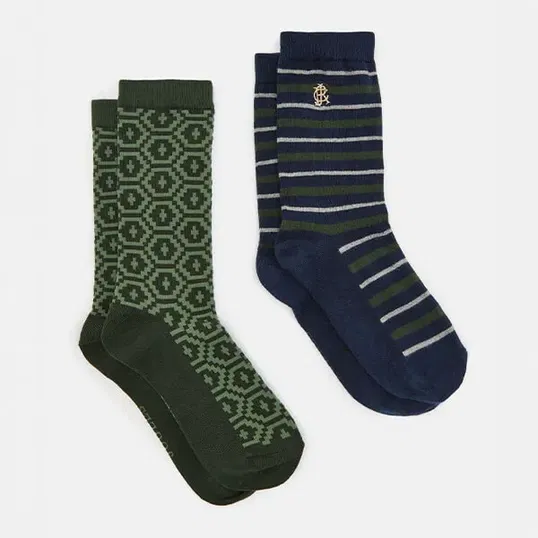 Joules Mens Navy Green Stripe Kingsbury Socks Pack of 2 Size 7-11