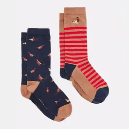 Joules Mens Tan Navy Kingsbury Socks Pack of 2 Size 7-11