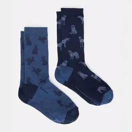 Joules Mens Blue Navy Kingsbury Socks Pack of 2 Size 7-11