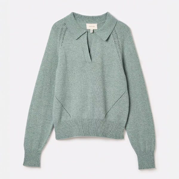 Joules Teal Blue Mia Pointelle Open Collar Jumper
