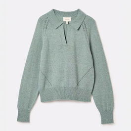 Joules Teal Blue Mia Pointelle Open Collar Jumper