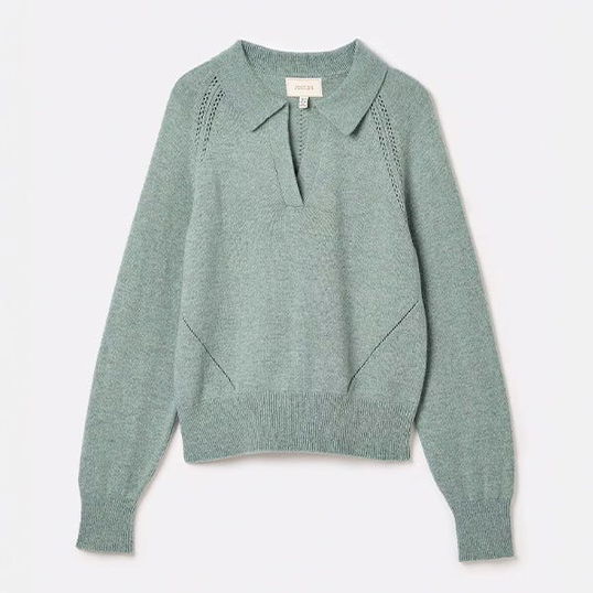 Joules Teal Blue Mia Pointelle Open Collar Jumper