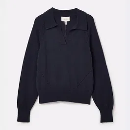 Joules Navy Mia Pointelle Open Collar Jumper
