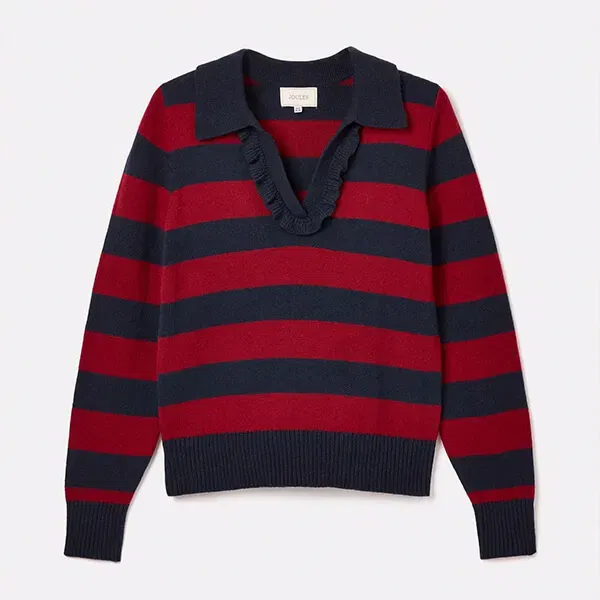 Joules Red Navy Stripe Maddie V Neck Jumper