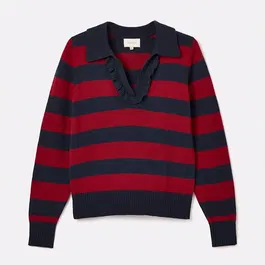 Joules Red Navy Stripe Maddie V Neck Jumper