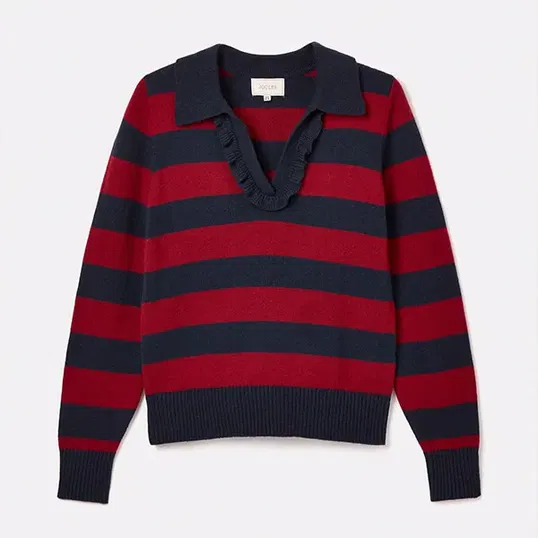 Joules Red Navy Stripe Maddie V Neck Jumper