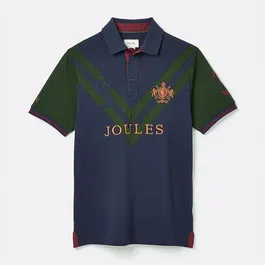 Joules Mens Green Navy Embellished Classic Fit Polo Shirt