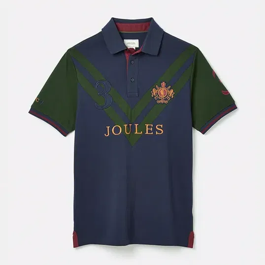 Joules Mens Green Navy Embellished Classic Fit Polo Shirt