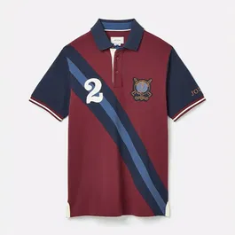 Joules Mens Navy Burgundy Embellished Classic Fit Polo Shirt