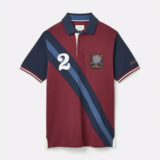 Joules Mens Navy Burgundy Embellished Classic Fit Polo Shirt