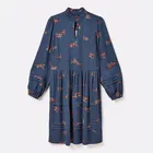 Joules Navy Pheasant Petunia Frill Neck Dress