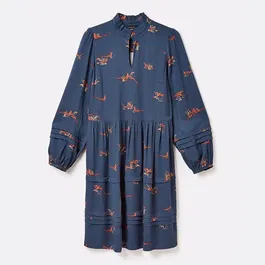 Joules Navy Pheasant Petunia Frill Neck Dress