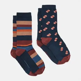 Joules Mens Navy Burgundy Kingsbury Socks Pack of 2 Size 7-11