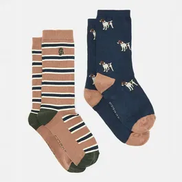Joules Mens Navy Camel Kingsbury Socks Pack of 2 Size 7-11