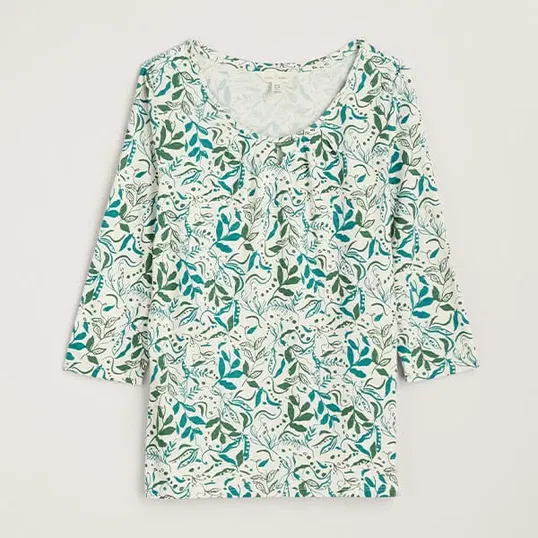 Seasalt 3/4 Appletree Top Wandering Peas Chalk