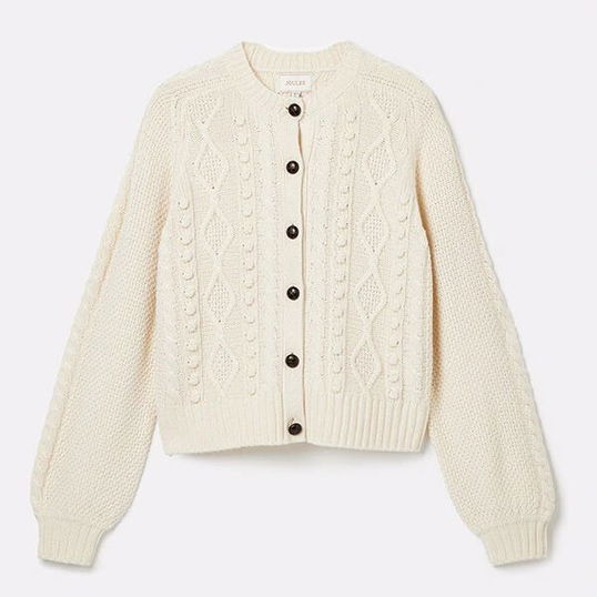 Joules Cream Rafferty Cable Knit Cardigan