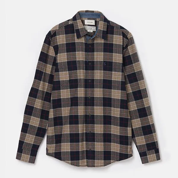 Joules Mens Cream Navy Check Buchanan Brushed Cotton Shirt