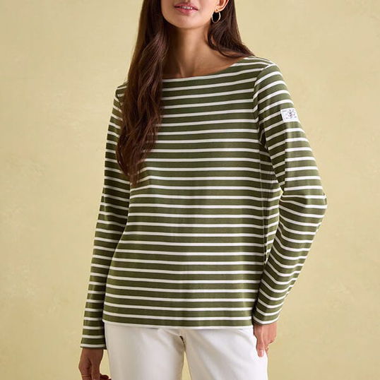 Joules Green Stripe Harbour Long Sleeve Jersey Top