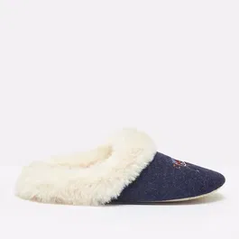Joules Navy Horse Slippet Luxe Embroidered Slippers