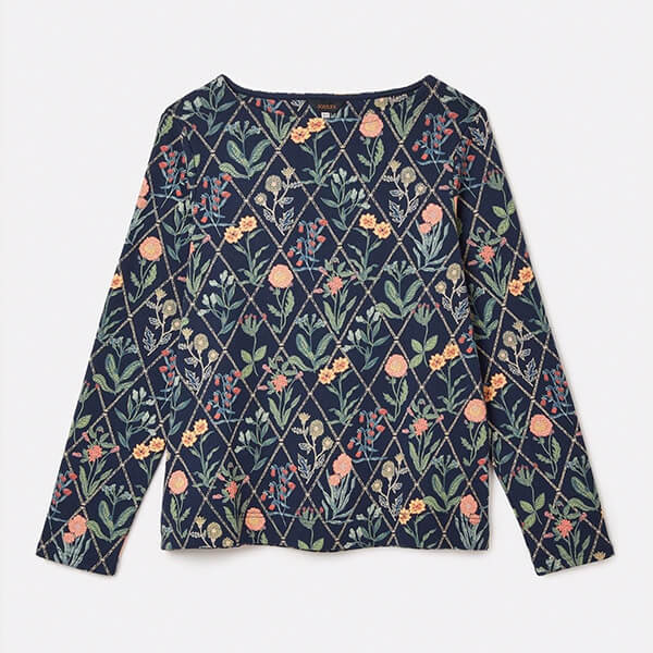 Joules Navy Floral Print Harbour Long Sleeve Jersey Top
