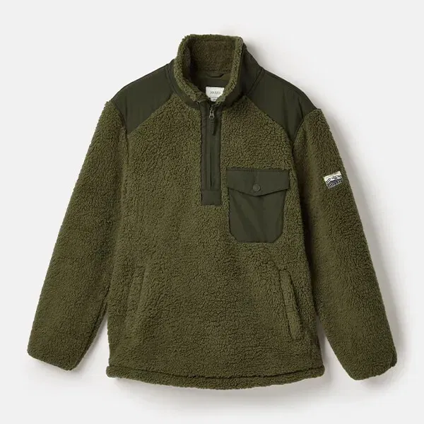 Joules Mens Green Billy Quarter Zip Borg Fleece