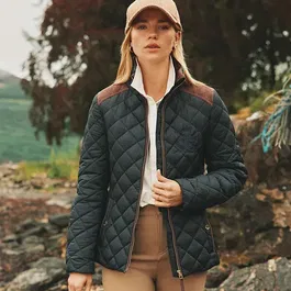 Joules Navy Braemar Luxe Showerproof Diamond Quilted Coat