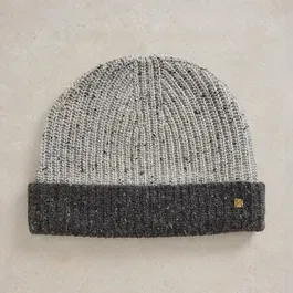 White Stuff Albie Rib Knitted Beanie Grey Multi