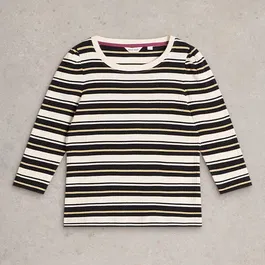 White Stuff Puff Sleeve T-Shirt Black Multi