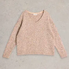 White Stuff Textured V Neck Jumper Natural Multi